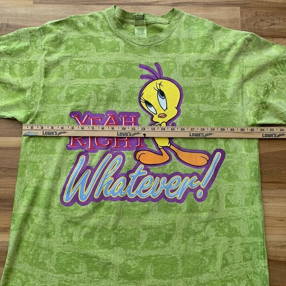 Tweety Bird Looney Tunes 90s T-shirt Acid Wash Green Men's XL Made USA - Picture 3 of 10